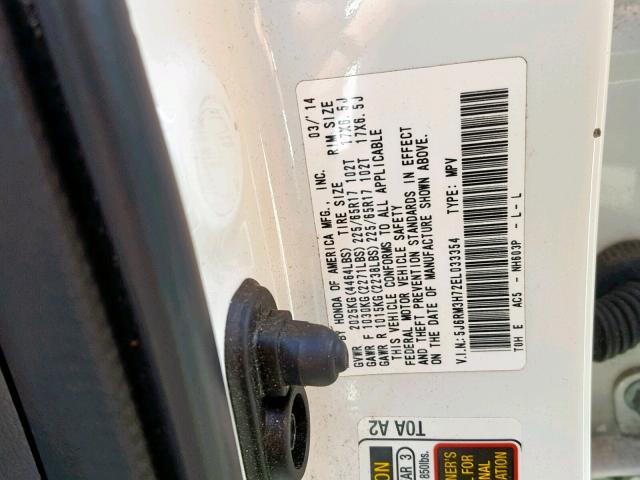 5J6RM3H72EL033354 - 2014 HONDA CR-V EXL WHITE photo 10