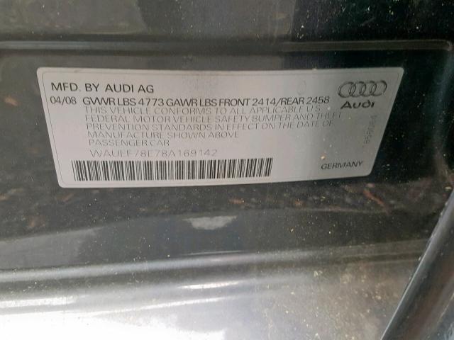 WAUEF78E78A169142 - 2008 AUDI A4 S-LINE GRAY photo 10