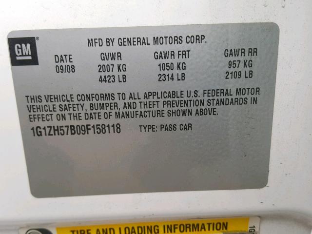 1G1ZH57B09F158118 - 2009 CHEVROLET MALIBU 1LT 白色 照片 10