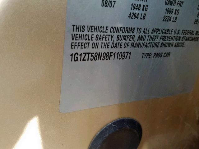 1G1ZT58N98F119971 - 2008 CHEVROLET MALIBU LT GOLD photo 10