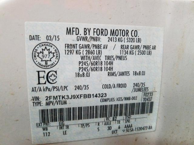 2FMTK3J9XFBB14323 - 2015 FORD EDGE SEL  photo 10