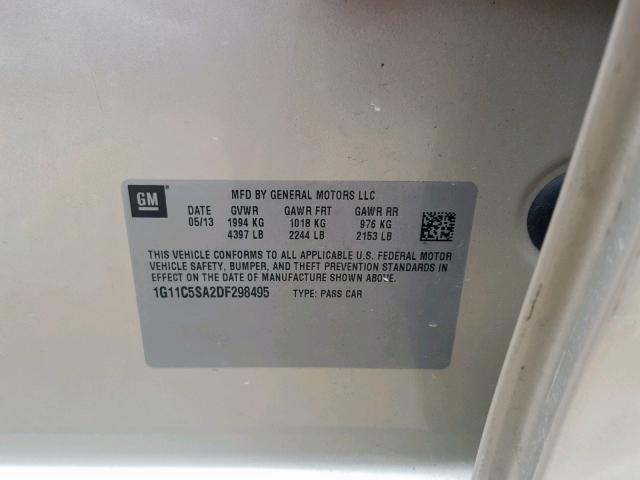 1G11C5SA2DF298495 - 2013 CHEVROLET MALIBU 1LT 金色 照片 10