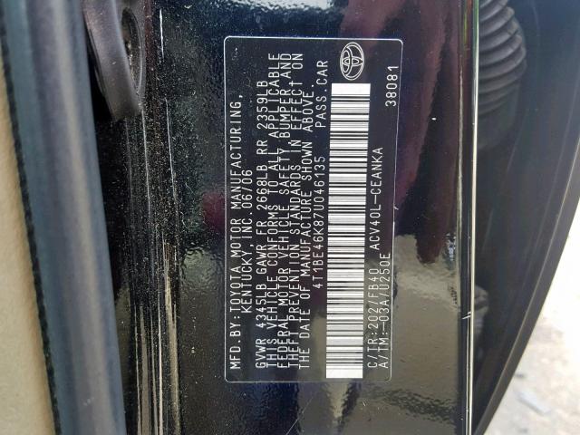 4T1BE46K87U046135 - 2007 TOYOTA CAMRY NEW BLACK photo 10