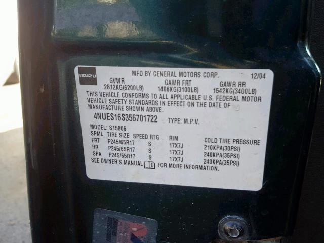 4NUES16S356701722 - 2005 ISUZU ASCENDER S 双色 照片 10