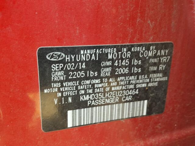 KMHD35LH2EU230464 - 2014 HYUNDAI ELANTRA GT RED photo 10