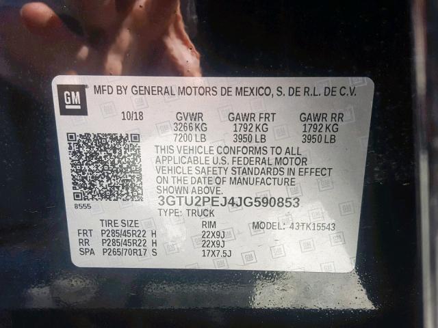 3GTU2PEJ4JG590853 - 2018 GMC SIERRA K15 BLACK photo 10