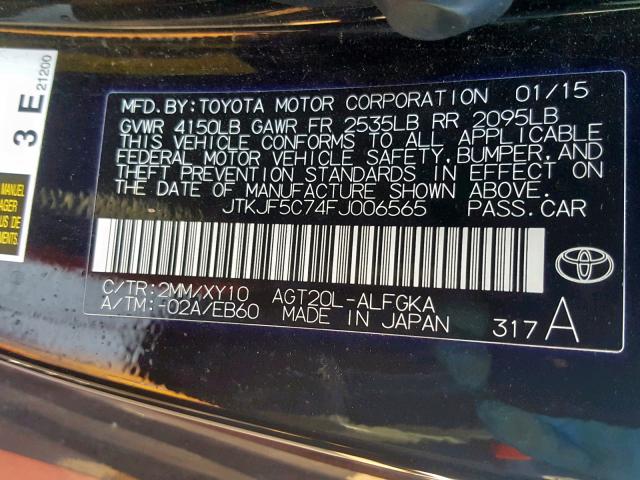 JTKJF5C74FJ006565 - 2015 TOYOTA SCION TC ნარინჯისფერი ფოტო 10