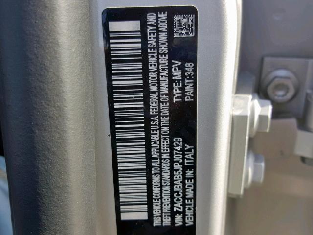 ZACCJBAB5JPJ07429 - 2018 JEEP RENEGADE S ვერცხლისფერი ფოტო 10