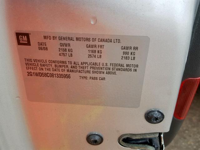 2G1WD58C081335956 - 2008 CHEVROLET IMPALA SUP ვერცხლისფერი ფოტო 10