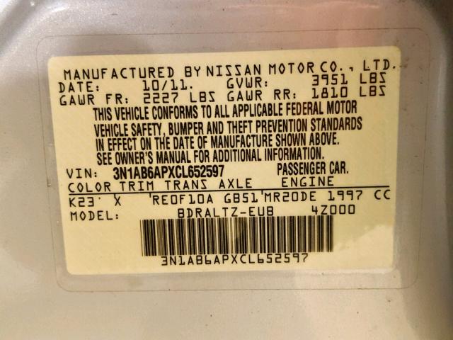 3N1AB6APXCL652597 - 2012 NISSAN SENTRA 2.0 SILVER photo 10