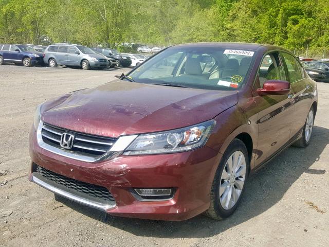 1HGCR3F8XDA029346 - 2013 HONDA ACCORD EXL MAROON photo 2