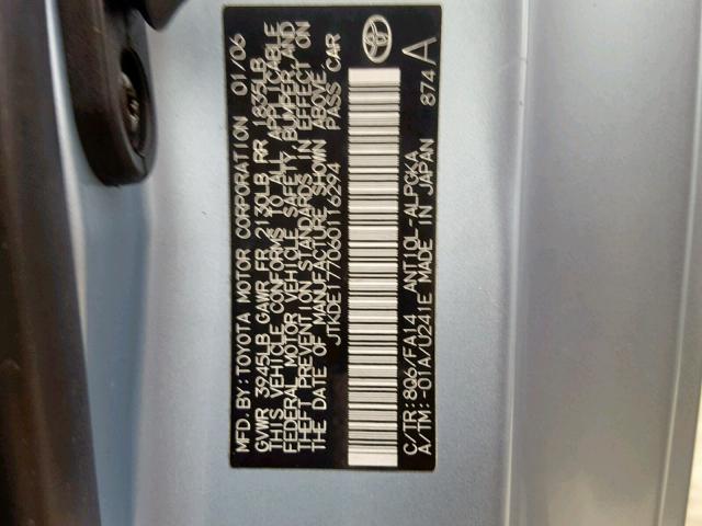 JTKDE177060116294 - 2006 TOYOTA SCION TC BLUE photo 10