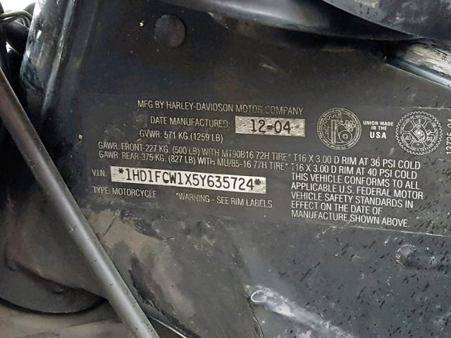 1HD1FCW1X5Y635724 - 2005 HARLEY-DAVIDSON FLHTCUI BLACK photo 10