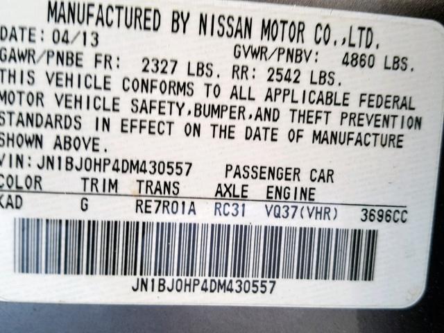 JN1BJ0HP4DM430557 - 2013 INFINITI EX37 BASE GRAY photo 10