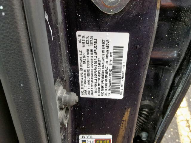 7FARW2H81JE072957 - 2018 HONDA CR-V EXL GRAY photo 10