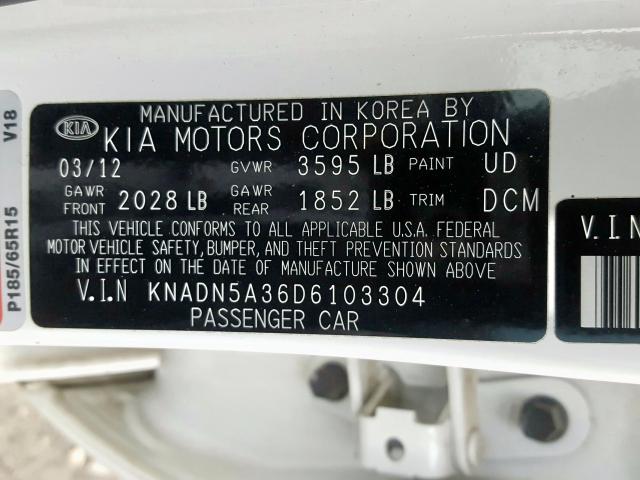 KNADN5A36D6103304 - 2013 KIA RIO EX  photo 10