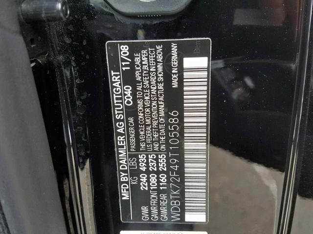 WDBTK72F49T105586 - 2009 MERCEDES-BENZ CLK 550 BLACK photo 10