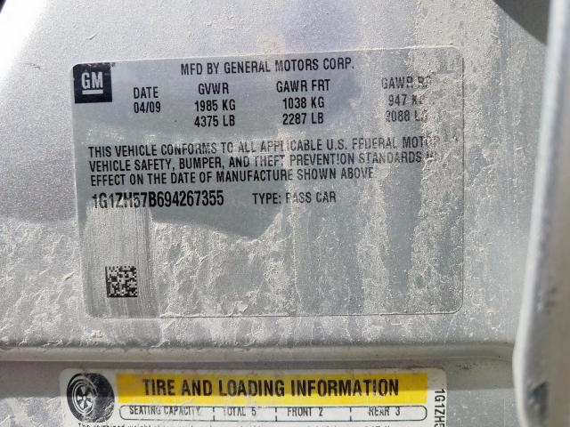 1G1ZH57B694267355 - 2009 CHEVROLET MALIBU 1LT  照片 10