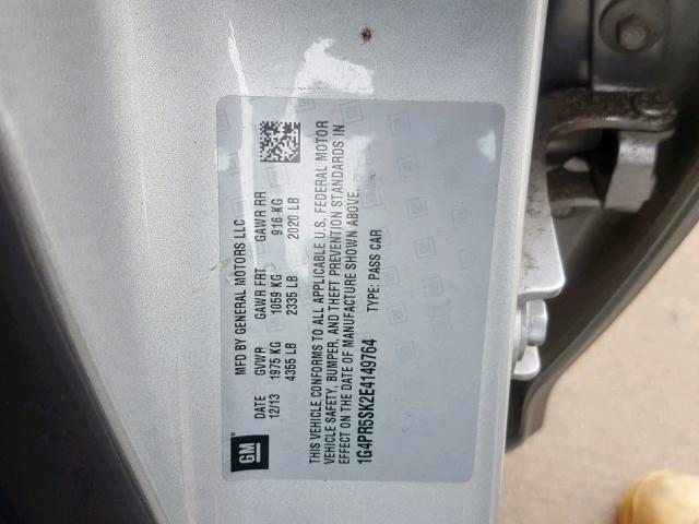 1G4PR5SK2E4149764 - 2014 BUICK VERANO CON SILVER photo 10