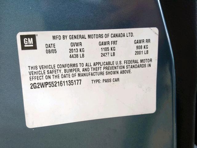 2G2WP552161135177 - 2006 PONTIAC GRAND PRIX 石墨色 照片 10