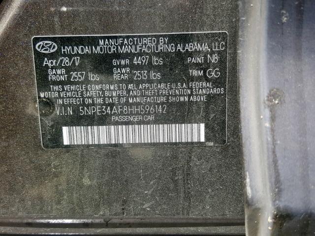 5NPE34AF8HH596142 - 2017 HYUNDAI SONATA SPO BROWN photo 10