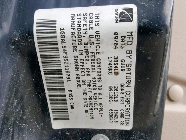 1G8AL54F35Z118791 - 2005 SATURN ION LEVEL TAN photo 10