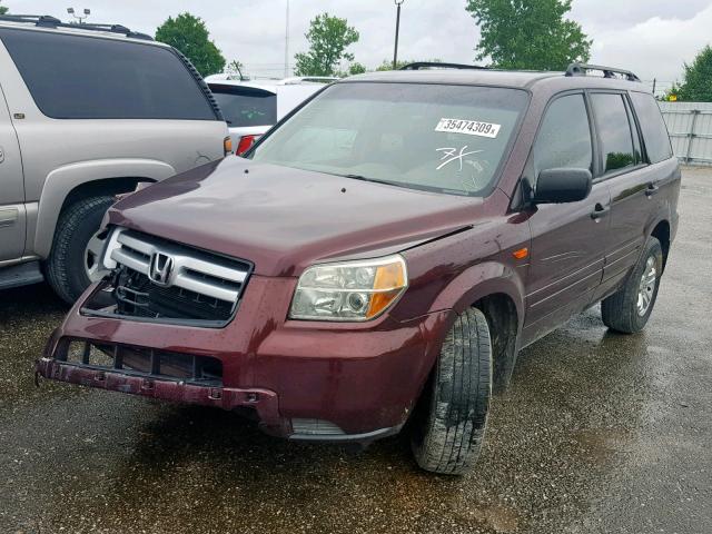 5FNYF18187B000912 - 2007 HONDA PILOT LX MAROON photo 2