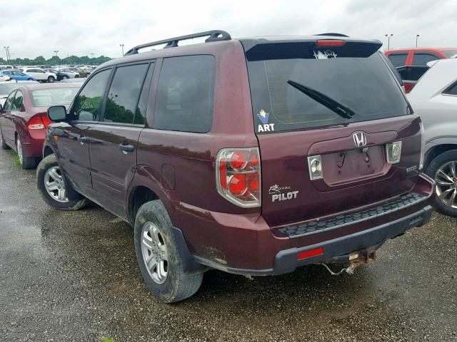 5FNYF18187B000912 - 2007 HONDA PILOT LX MAROON photo 3