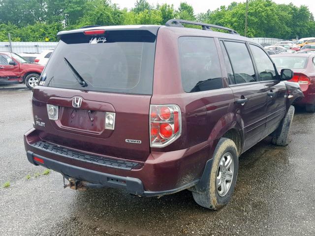 5FNYF18187B000912 - 2007 HONDA PILOT LX MAROON photo 4