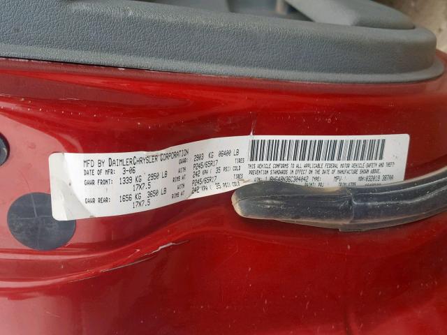 1J8HG48N36C304042 - 2006 JEEP COMMANDER 红色 照片 10