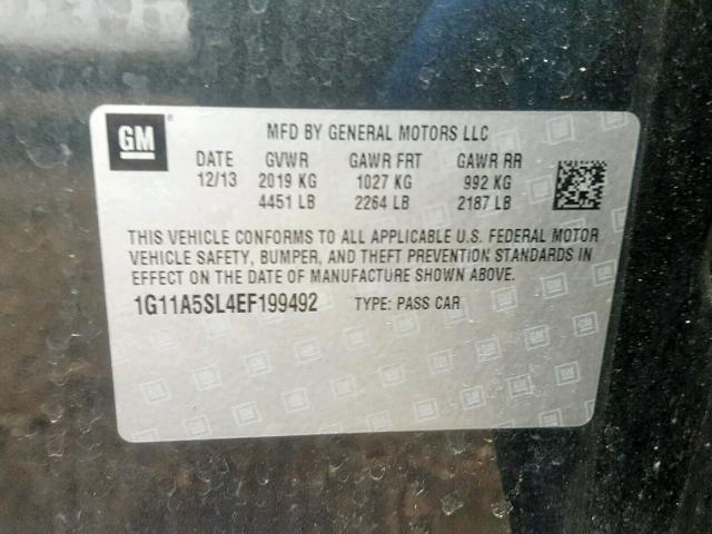 1G11A5SL4EF199492 - 2014 CHEVROLET MALIBU LS GRAY photo 10