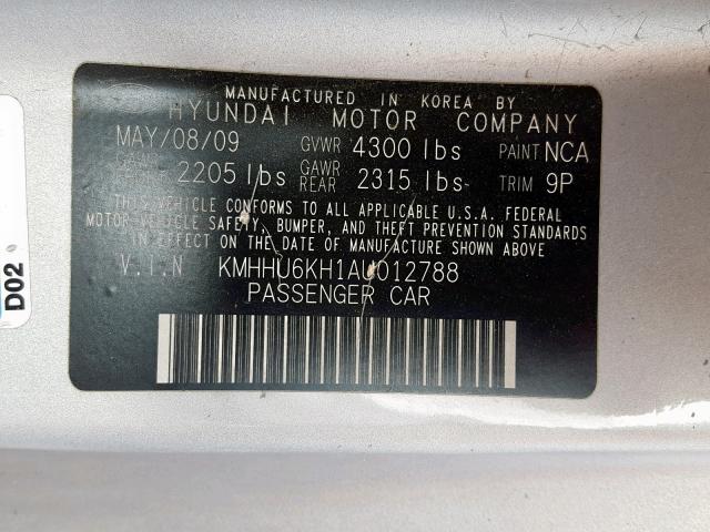 KMHHU6KH1AU012788 - 2010 HYUNDAI GENESIS CO SILVER photo 10