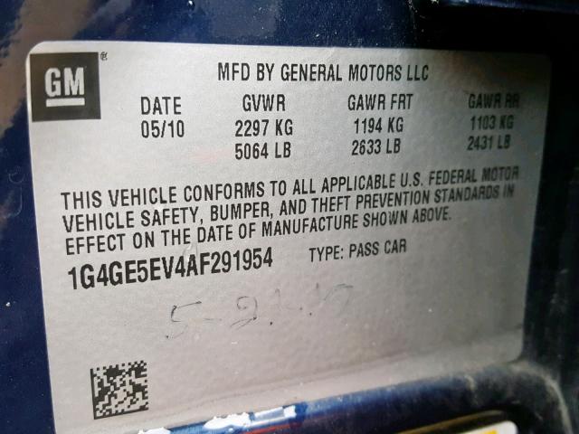 1G4GE5EV4AF291954 - 2010 BUICK LACROSSE C BLUE photo 10