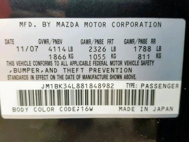 JM1BK34L881848982 - 2008 MAZDA SPEED 3 BLACK photo 10