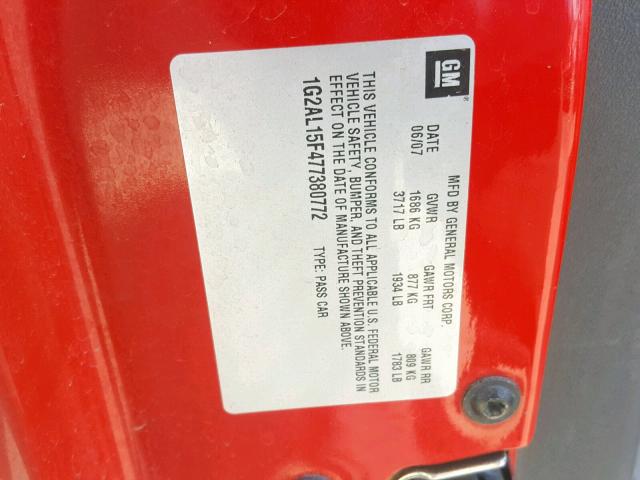 1G2AL15F477380772 - 2007 PONTIAC G5 RED photo 10