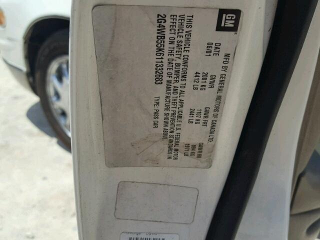 2G4WB55K611332683 - 2001 BUICK REGAL LS WHITE photo 10