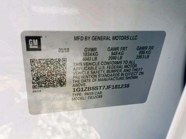 1G1ZB5ST7JF181238 - 2018 CHEVROLET MALIBU LS WHITE photo 10
