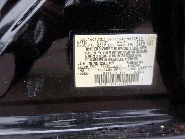 3N1AB61E29L671121 - 2009 NISSAN SENTRA 2.0 BLACK photo 10