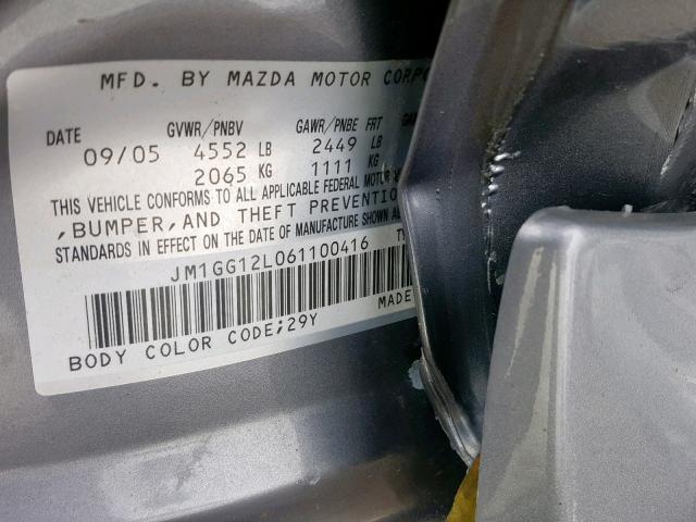 JM1GG12L061100416 - 2006 MAZDA SPEED 6 GRAY photo 10