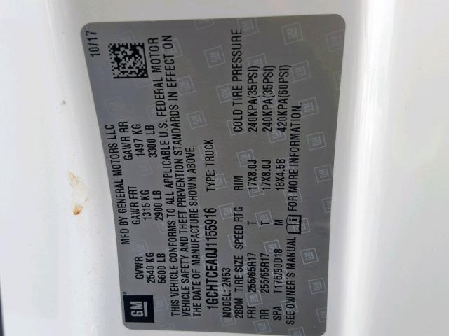 1GCHTCEA0J1155916 - 2018 CHEVROLET COLORADO L WHITE photo 10