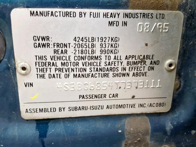 4S3BG6854T7373111 - 1996 SUBARU LEGACY OUT GREEN photo 10