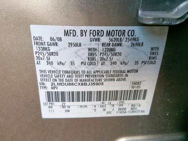 2LMDU88CX8BJ35905 - 2008 LINCOLN MKX SILVER photo 10