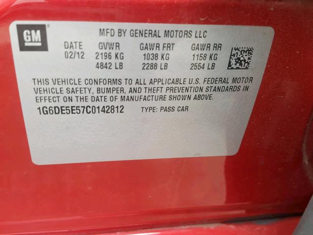 1G6DE5E57C0142812 - 2012 CADILLAC CTS LUXURY RED photo 10