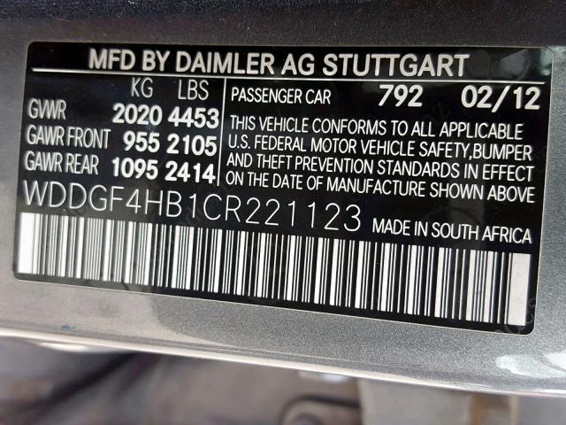 WDDGF4HB1CR221123 - 2012 MERCEDES-BENZ C 250 GRAY photo 10