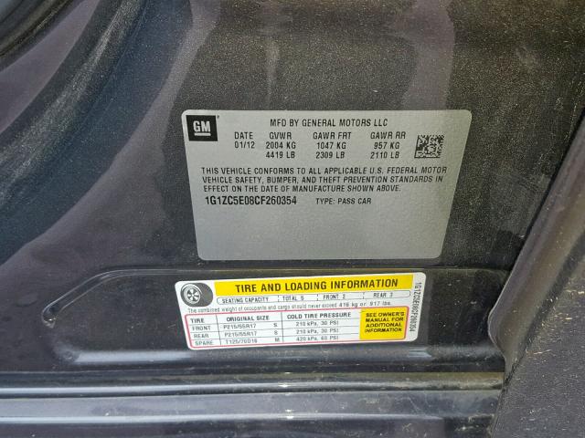 1G1ZC5E08CF260354 - 2012 CHEVROLET MALIBU 1LT GRAY photo 10