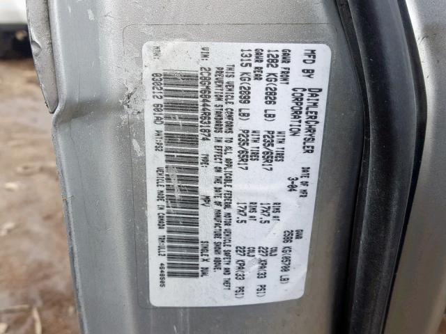 2C8GM68444R631874 - 2004 CHRYSLER PACIFICA SILVER photo 10