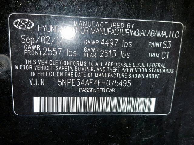 5NPE34AF4FH075495 - 2015 HYUNDAI SONATA SPO BLACK photo 10