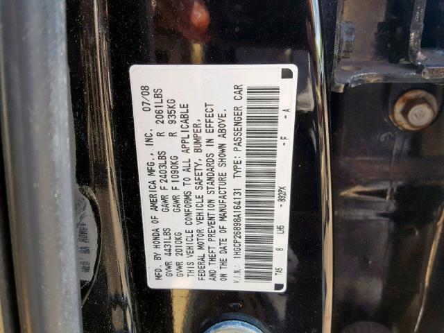 1HGCP26898A164131 - 2008 HONDA ACCORD EXL BLACK photo 10