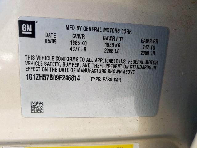 1G1ZH57B09F246814 - 2009 CHEVROLET MALIBU 1LT  照片 10