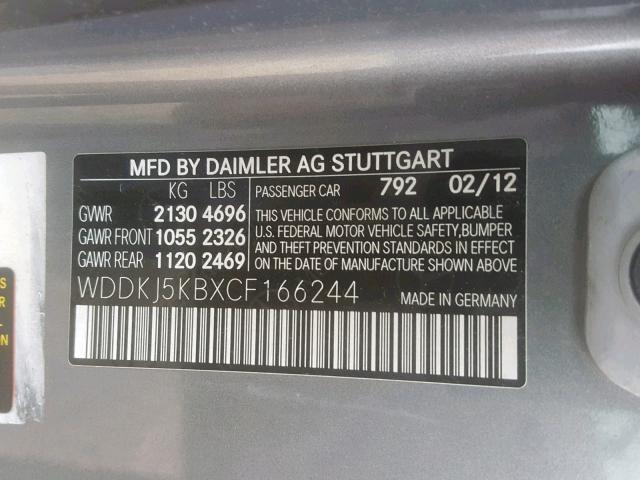 WDDKJ5KBXCF166244 - 2012 MERCEDES-BENZ E 350 GRAY photo 10